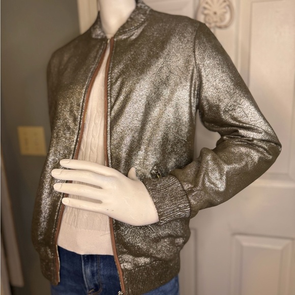 Zara Metallic Bomber Jacket Zip closure side pockets Size S good condition - Picture 5 of 10